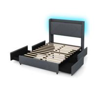 Tweepersoonsbedframe Inclusief LED-verlichting Gestoffeerd Platformbed met Oplaadstation Grijs 200 x 160 cm