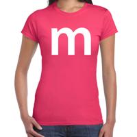Letter M verkleed - carnaval t-shirt - roze - voor dames - M en M serie