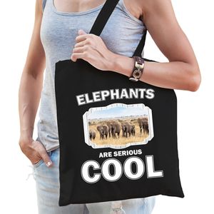 Dieren kudde olifanten tasje zwart volwassenen en kinderen - elephants are cool boodschappentasje