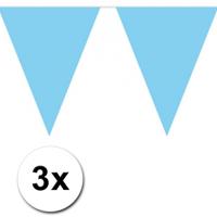 Party Vlaggenlijn puntvlaggetjes - 3x - kunststof - blauw - 10 meter - Slinger - versiering