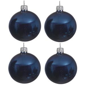 Decoris kerstballen - 4x st - donkerblauw - D10 cm - glas - glans - kerstversiering