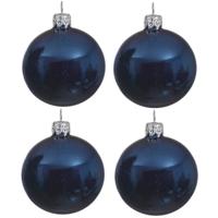 Decoris kerstballen - 4x st - donkerblauw - D10 cm - glas - glans - kerstversiering