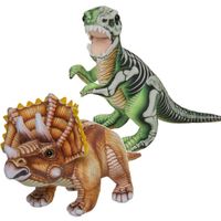 Speelgoed set van 2x pluche dino knuffels T-Rex en Triceratops van 30 cm - Knuffeldier - thumbnail