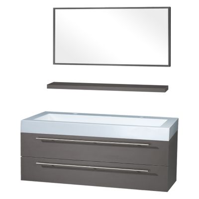 Differnz Force badkamermeubel 125cm 2 kraangaten antraciet met spiegel en planchet