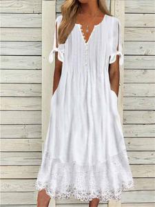 Plain Loose Buttoned Elegant Dress