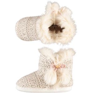 Meisjes hoge pantoffels/sloffen gebreid beige maat 31-32