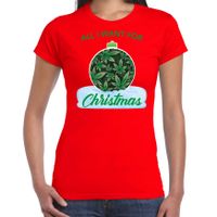 Wiet Kerstbal shirt / Kerst t-shirt All i want for Christmas rood voor dames - thumbnail