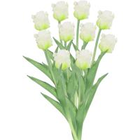 Kunstbloemen boeket tulp Parkiet - 10x - wit - real touch - levensecht - 40 cm - decoratie bloemen