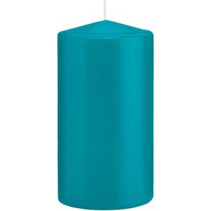 1x Turquoise blauwe cilinderkaarsen/stompkaarsen 8 x 15 cm 69 branduren   -