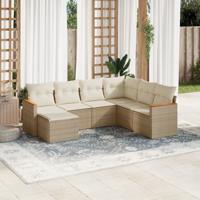 7-delige Loungeset met kussens poly rattan beige
