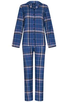 Blauwe flanellen doorknooppyjama