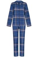 Blauwe flanellen doorknooppyjama