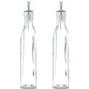 Zeller Azijnfles of Oliefles - 2x - glas - 270 ml - schenktuit - Doseerflessen voor op tafel