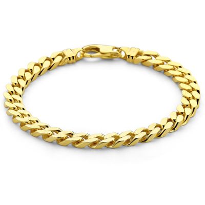Armband Gourmetschakel 6-zijdig geslepen geelgoud 7 mm 21 cm