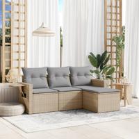 4-delige Loungeset met kussens poly rattan beige