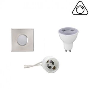 LED Spot Set - Aigi - GU10 Fitting - Waterdicht IP65 - Dimbaar - Inbouw Vierkant - Mat Chroom - 6W - Helder/Koud Wit 6400K - 82mm