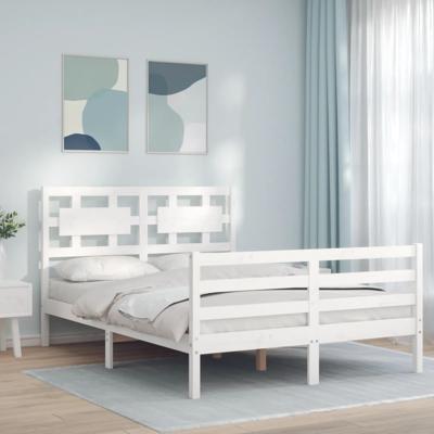Bedframe met hoofdbord massief hout wit