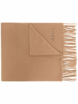 A.P.C. écharpe en laine vierge à logo brodé - Marron