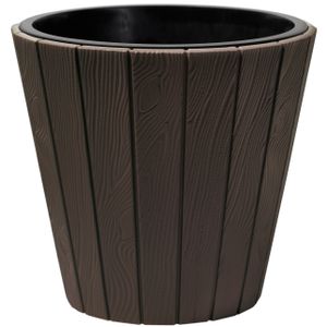 Plantenpot/bloempot Wood Style - buiten/binnen - kunststof - donkerbruin - D40 x H37 cm