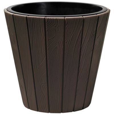 Plantenpot/bloempot Wood Style - buiten/binnen - kunststof - donkerbruin - D40 x H37 cm