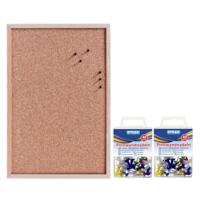 Zeller Prikbord van kurk - 60 x 40 cm - met 80 gekleurde punaises - Kantoor benodigdheden