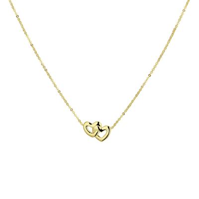 14k Geelgouden Collier met Dubbel Hartje - Verstelbaar 42+3 cm
