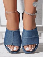 Blue Denim Stitching Design Flat Sandals - thumbnail