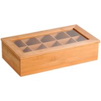 Bamboe houten theedoos/theekist met 10 vakken 20 x 36 x 9 cm