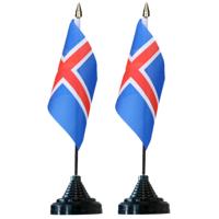 Vlag IJsland tafelvlaggetjes - 2x stuks - 10 x 15 cm vlag - met zwarte standaard - versiering