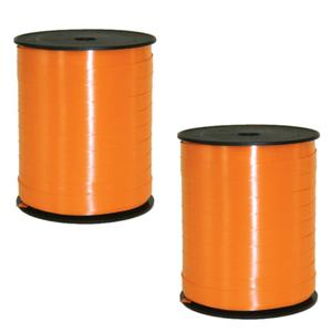 Cadeaulint - 2x rollen - oranje - 5 mm x 500 meter - sierlint - kadolint - linten