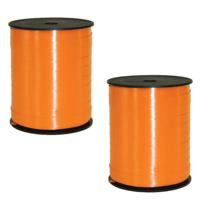 Cadeaulint - 2x rollen - oranje - 5 mm x 500 meter - sierlint - kadolint - linten