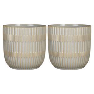 2x Stuks Plantenpot/bloempot keramiek lichtgrijs stripes patroon - D19/H18 cm