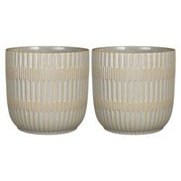 2x Stuks Plantenpot/bloempot keramiek lichtgrijs stripes patroon - D19/H18 cm - thumbnail