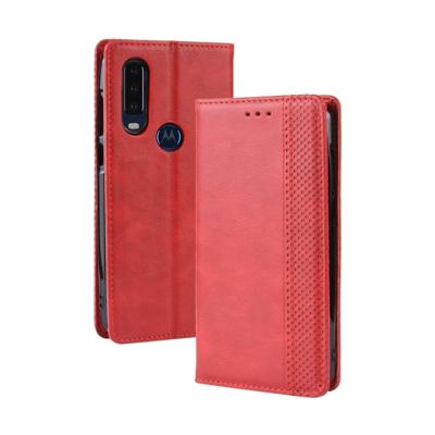 Magnetische Buckle retro Crazy Horse textuur horizontale Flip lederen case voor Motorola één actie met houder & kaartsleuven & fotolijstjes (rood)