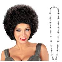 Carnaval verkleedset Seventies/disco danser - afropruik zwart/disco ketting - heren/dames