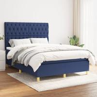 Boxspring met matras stof blauw 140x200 cm