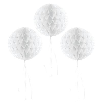 Decoratie bol - 8x - wit - 30 cm - crepe papier - versiering - feestversiering