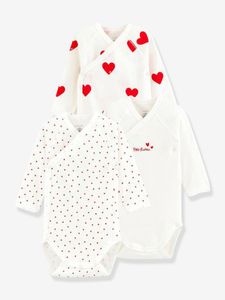 Set van 3 babyrompertjes met lange mouwen in biokatoen PETIT BATEAU wit