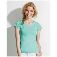 Dames t-shirt  V-hals mint groen 100% katoen slimfit 44 (2XL)  -