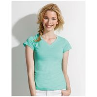 Dames t-shirt V-hals mint groen 100% katoen slimfit