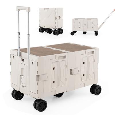 Grote Opvouwbare Strandtrolley met Opbergboxen op 2 Niveaus Draagbare Trolley met 5 Zwenkwielen voor Winkelen Kamperen Verhuizen