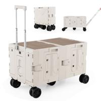 Grote Opvouwbare Strandtrolley met Opbergboxen op 2 Niveaus Draagbare Trolley met 5 Zwenkwielen voor Winkelen Kamperen Verhuizen