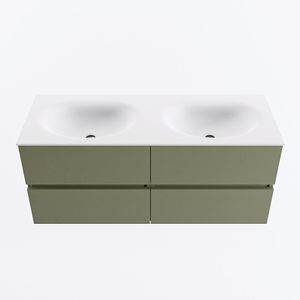 MONDIAZ VICA 120cm badmeubel onderkast Army 4 lades. Wastafel MOON dubbel zonder kraangat, kleur Talc.