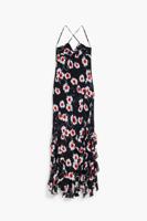 Midijurk met klaprozen en ruches - BLACK - XL