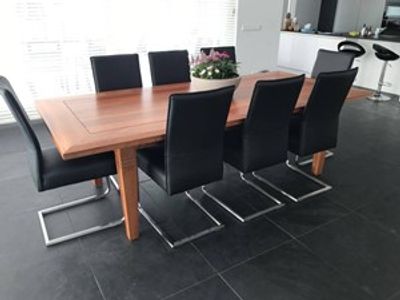 Set van 8 leren eetkamerstoelen - met sledepoot - zwart leer - Echt leer, Industrieel, ontdek de vele Leersoorten en Kleuren bij ShopX