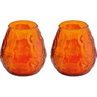 Windlicht kaars - 2x - oranje - 48 branduren - Glas - 10 x 10 cm - Terraskaarsen/tuinkaars