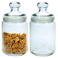 Voorraadpot/bewaarpot - Set van 2x stuks - 1000 ml - glas - met deksel - glazen voorraadbus