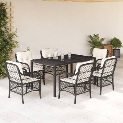 7-delige Tuinset met kussens poly rattan zwart