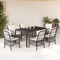 7-delige Tuinset met kussens poly rattan zwart 7-delige Tuinset met kussens poly rattan zwart