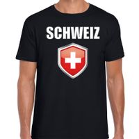 Zwitserland landen supporter t-shirt met Zwitserse vlag schild zwart heren